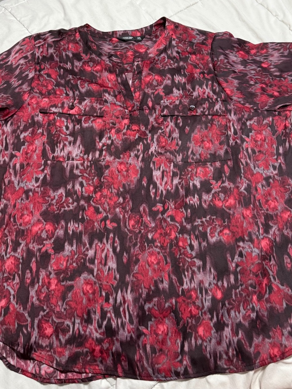 Simply Vera Wang XXL Dress Top Red Toned Half Sleeve with Buttons